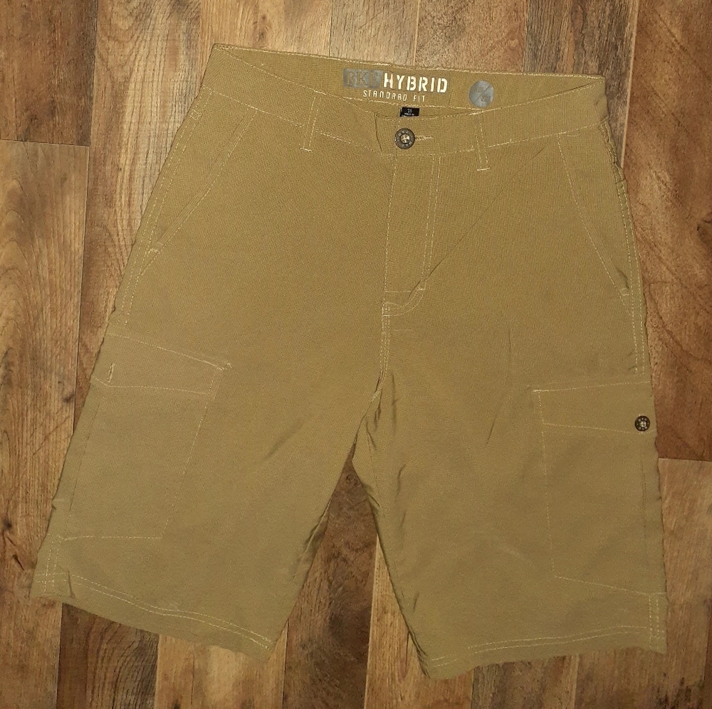 BKE Hybrid Men's Tan Cargo Shorts Flat Front Standard Fit Size 30